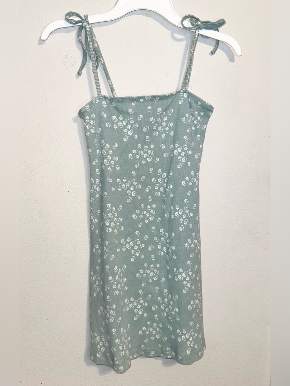 Forever 21 Mint Green White Floral Ribbed Dress